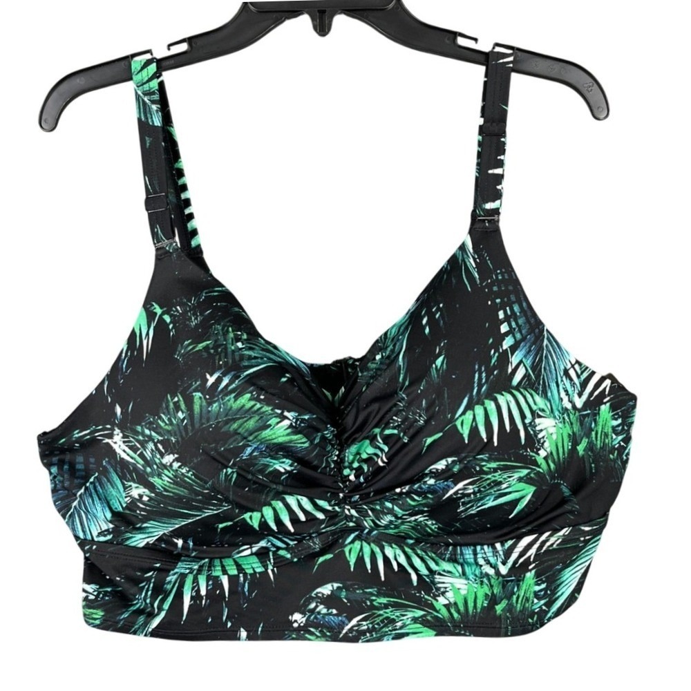 Torrid Swim Top Womens 2 DD F Tropical Palm Underwire Ruched Plus Size Longline